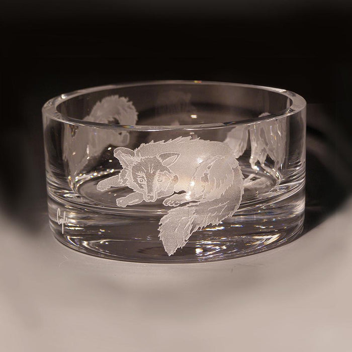 Fabled Foxes Etched Crystal Small Bowl