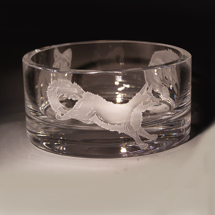 Fabled Foxes Etched Crystal Bowl