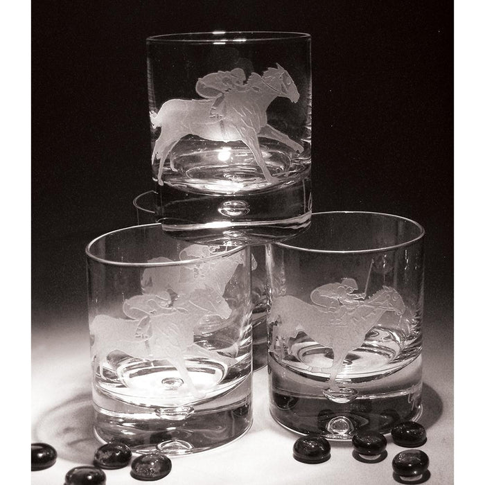 Racehorse Etched Crystal Rock Glasses - Set of 4
