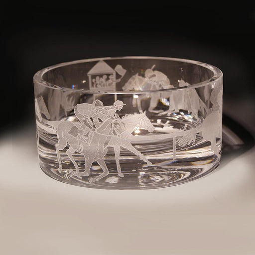 Final Turn Horse Racing Etched Crystal Small Bowl
