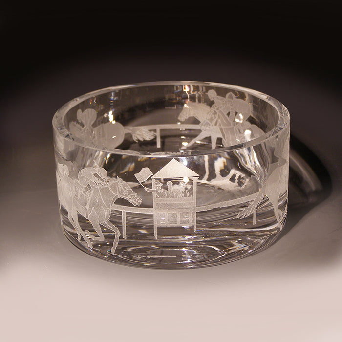 Final Turn Horse Racing Etched Crystal Bowl