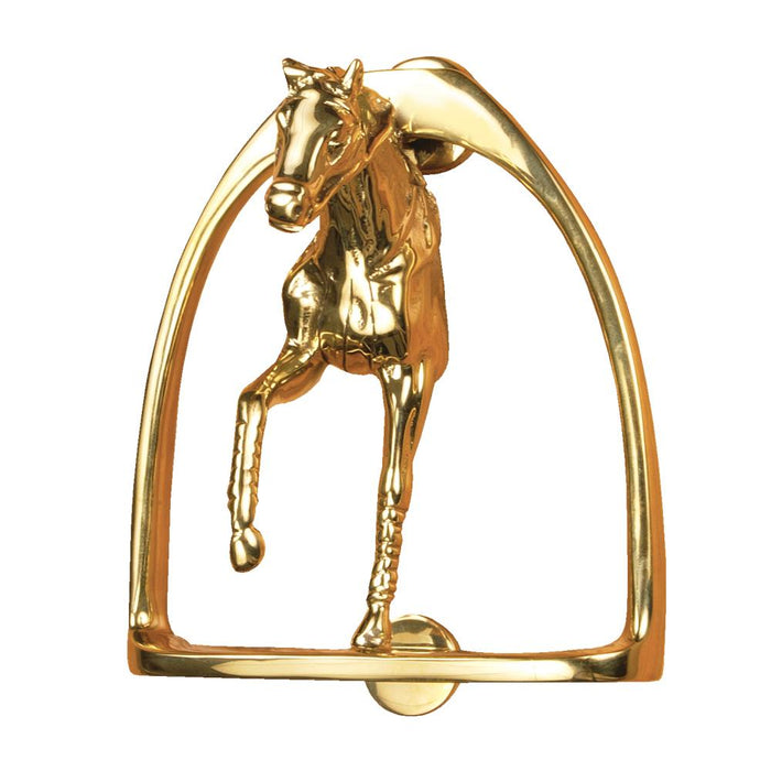 Horse in Stirrup Door Knocker - Brass
