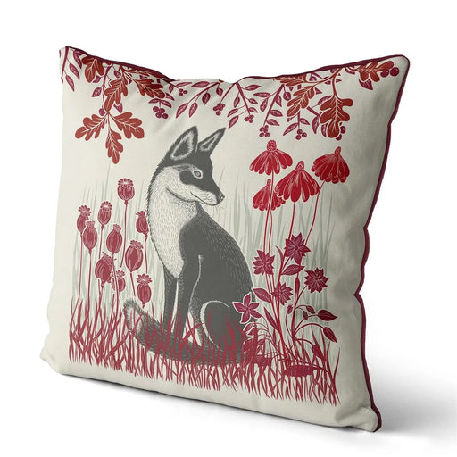 Country Lane Fox Pillow Sitting - Ruby Red 18"x18"