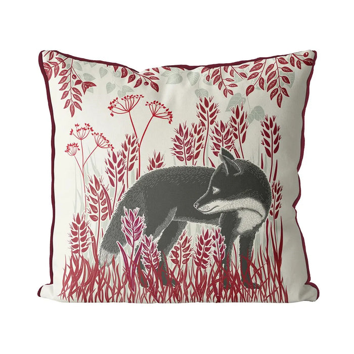 Country Lane Fox Pillow Standing - Ruby Red 18"x18"