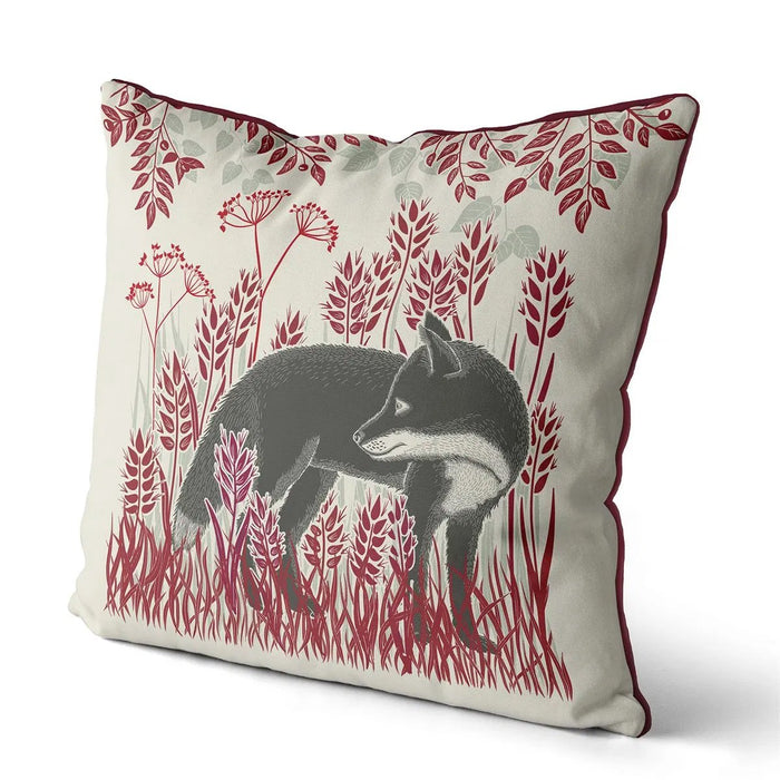 Country Lane Fox Pillow Standing - Ruby Red 18"x18"