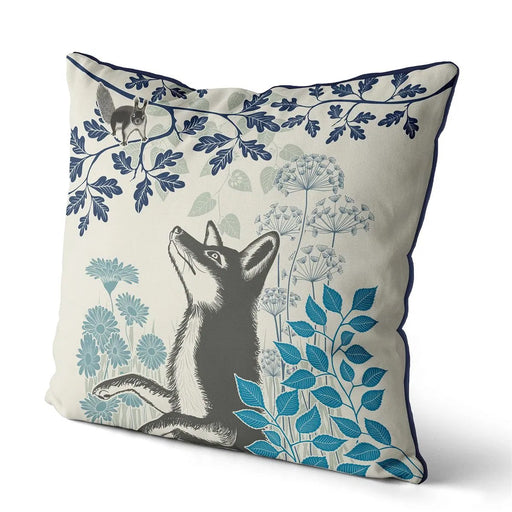 Country Lane Fox Pillow Visiting - Heather Blue 18"x18"