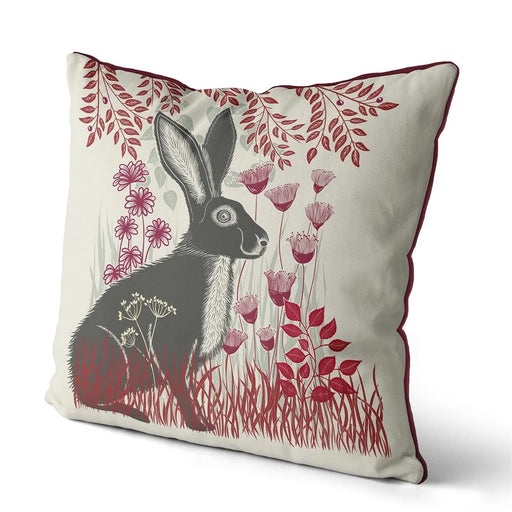 Country Lane Hare Pillow Sitting - Ruby Red 18"x18"