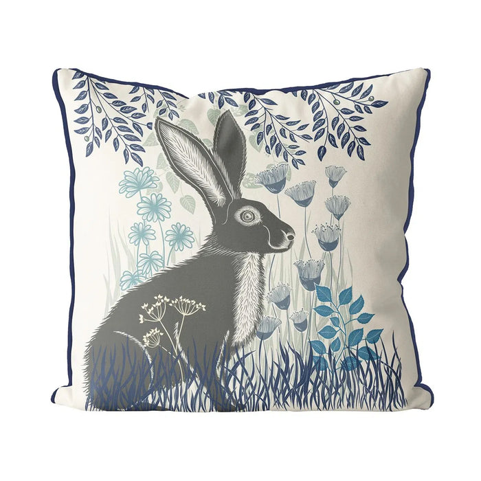 Country Lane Hare Pillow Sitting - Heather Blue 18"x18"
