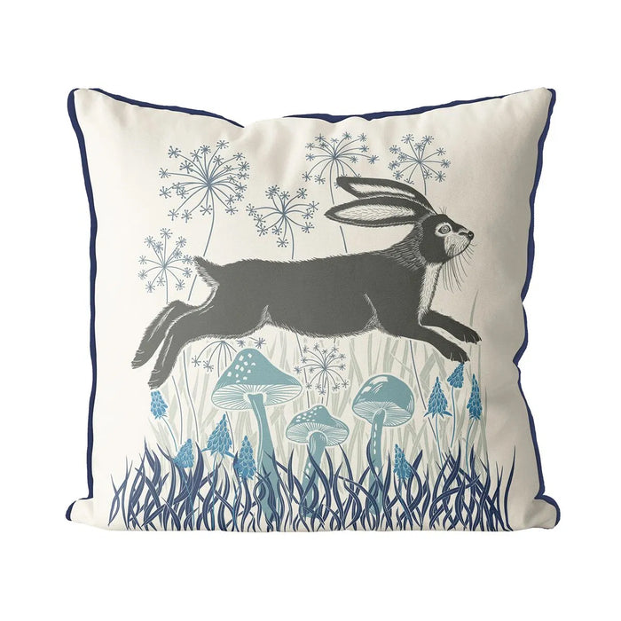 Country Lane Hare Pillow Leaping - Heather Blue 18"x18"