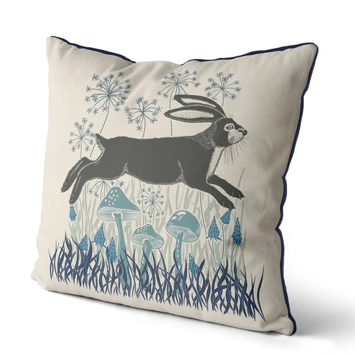Country Lane Hare Pillow Leaping - Heather Blue 18"x18"