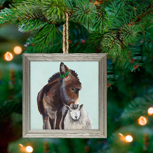 Donkey & Sheep Framed Holiday Ornament