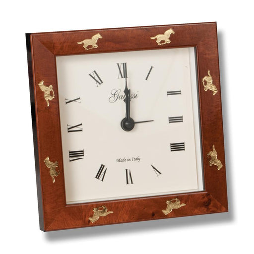 Galloping Horses Chestnut Burl Desk Clock