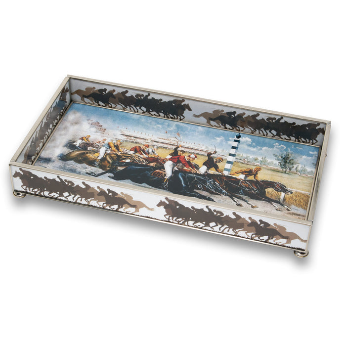 To Close to Call Horse Racing Decorative Glass Tray