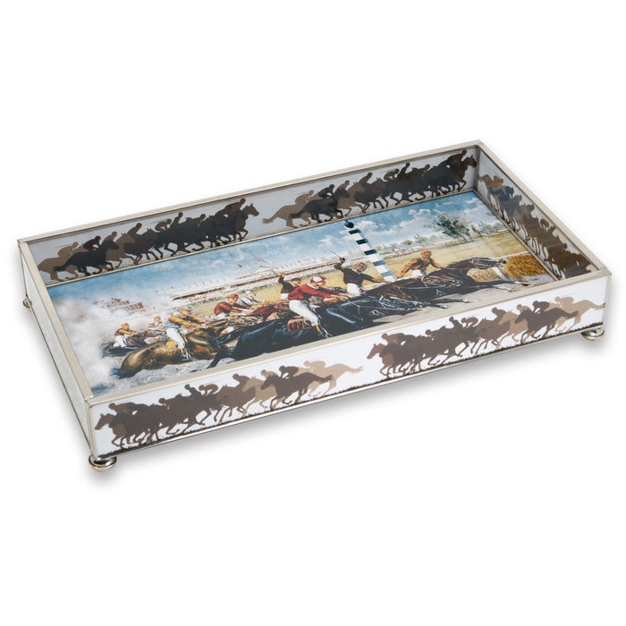Too Close to Call Horse Racing Decorative Glass Tray
