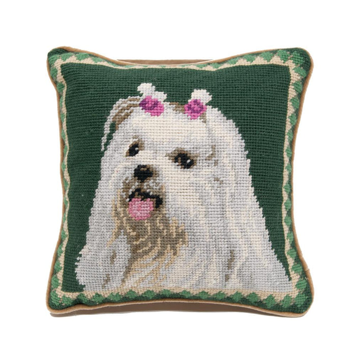 Maltese Needlepoint Dog Pillow