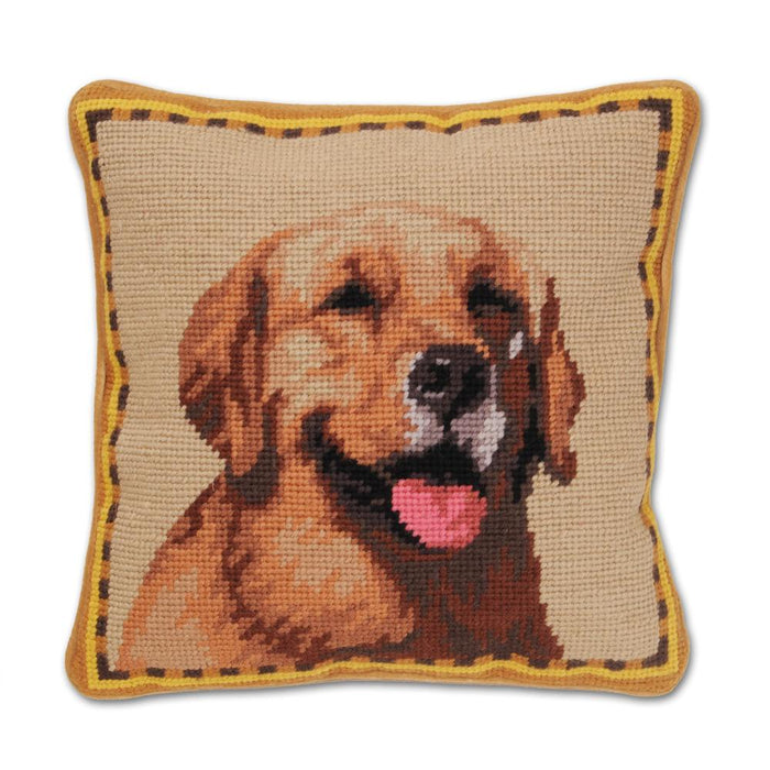 Happy Golden Retriever Needlepoint Dog Pillow