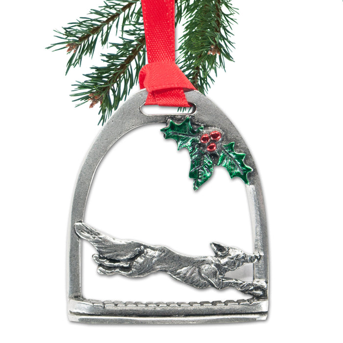 Running Fox in Stirrup Pewter Ornament