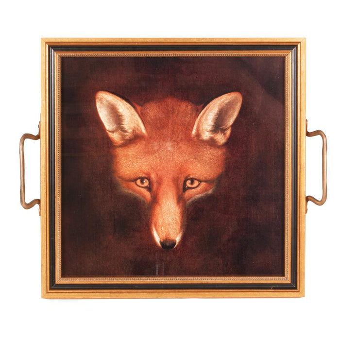 Red Fox Serving Tray - Wood & Glass
