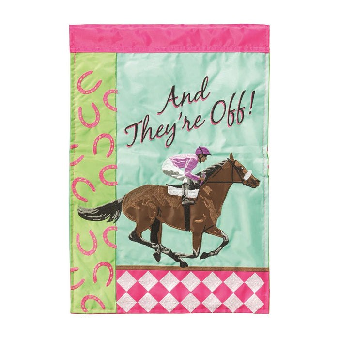 And They're Off Horseracing Party Flag - Small