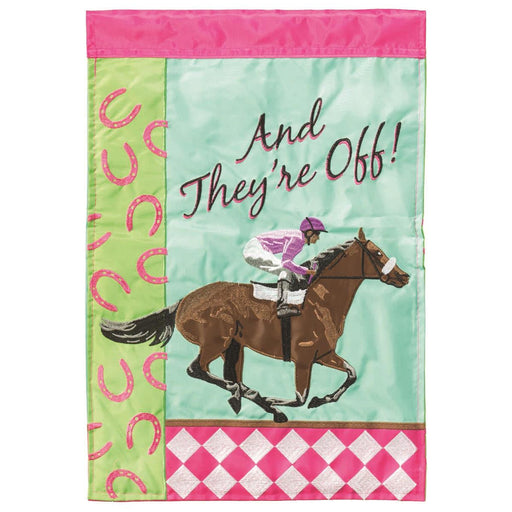 And They're Off Horseracing Party Flag - Large