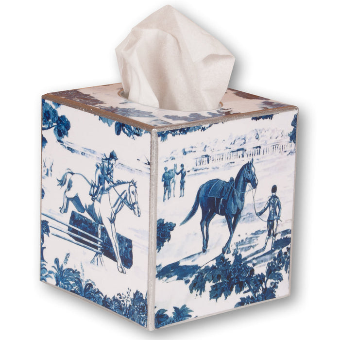 Equestrian Blue Toile Tissue Box Cover