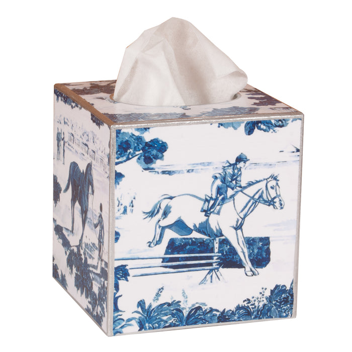 Equestrian Blue Toile Tissue Box Cover