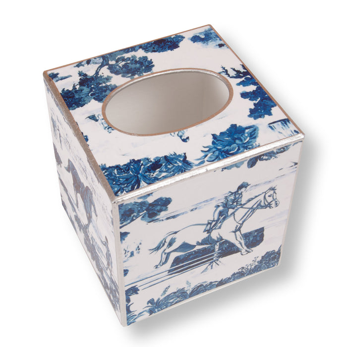 Equestrian Blue Toile Tissue Box Cover