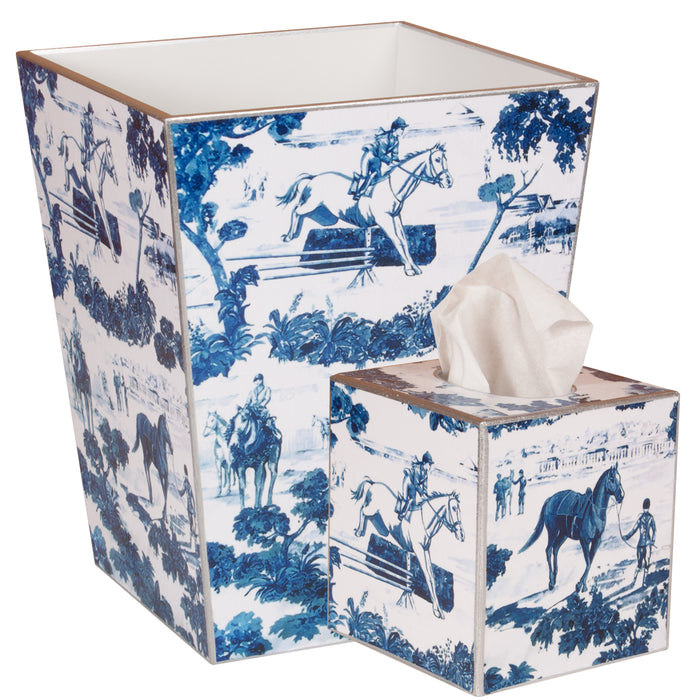 Equestrian Blue Toile Tissue Box Cover