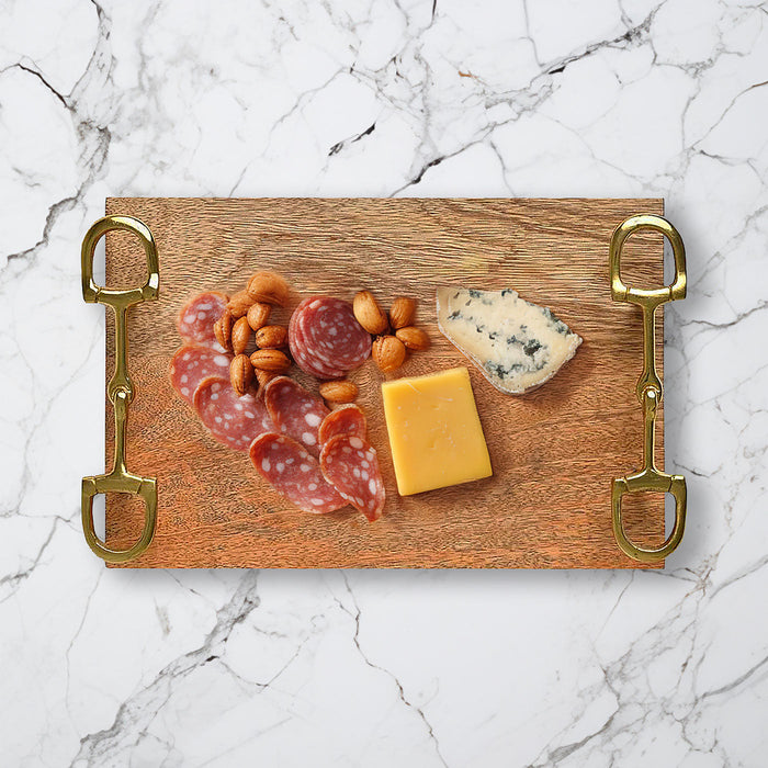 Equestrian Wood Cheese Tray with Snaffle Bit Handles