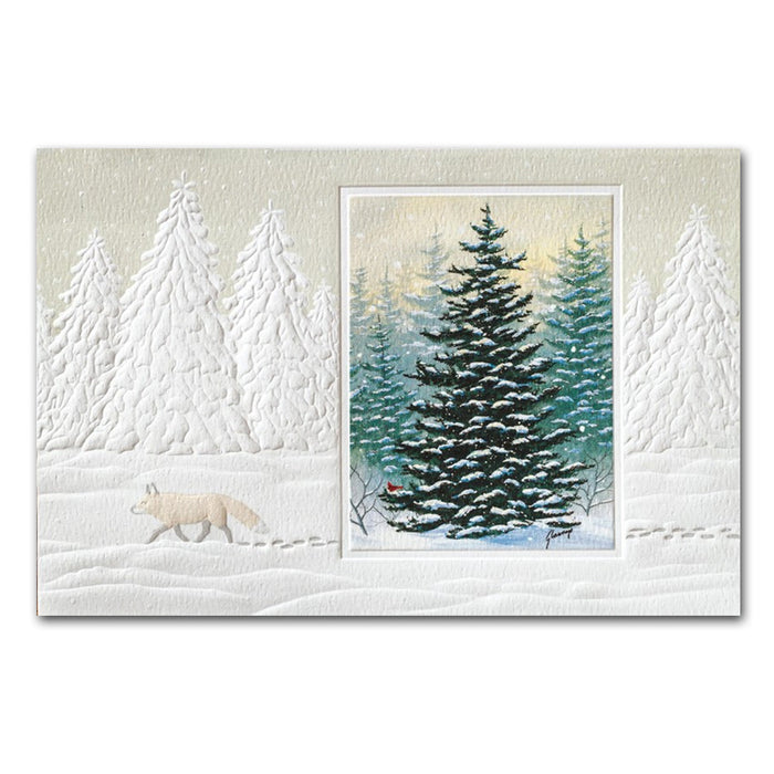 Evergreen Trail Embossed Fox Christmas Cards