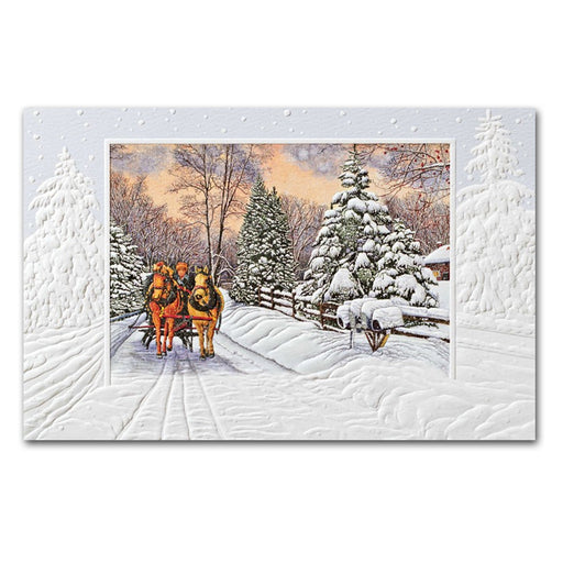 Jingle Bell Ride Embossed Horse Christmas Cards