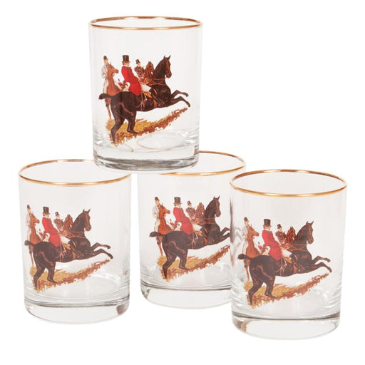 English Foxhunt Double Old Fashion Glass (set of 4)