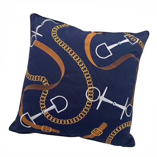 Equestrian Bridle Bits Pillow -Navy Embroidered Indoor Outdoor Accent Pillow