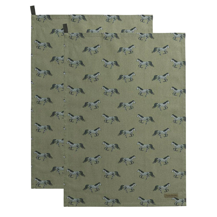 Galloping Grey Horses Cotton Tea Towels - Set of 2 - by Sophie Allport