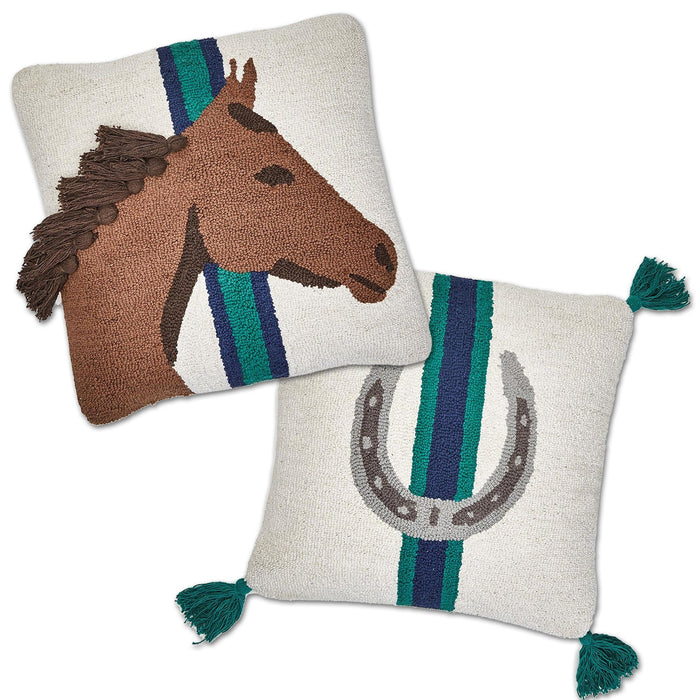 Horse Country Punch Embroidered Tasseled Equestrian Pillows - Set of 2
