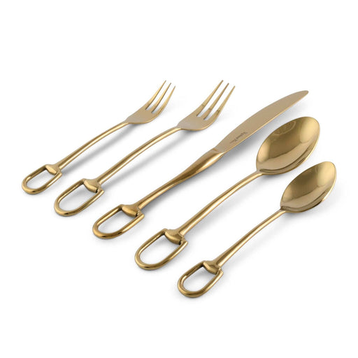 Equestrian Stirrup Flatware 5 piece Setting - Shiny Gold 