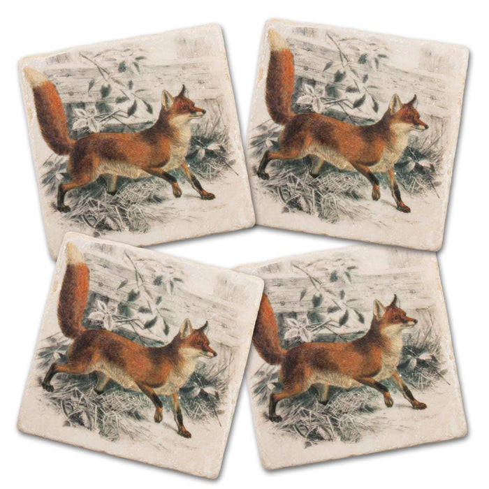 Vintage Red Fox Marble Coasters - Set of 4