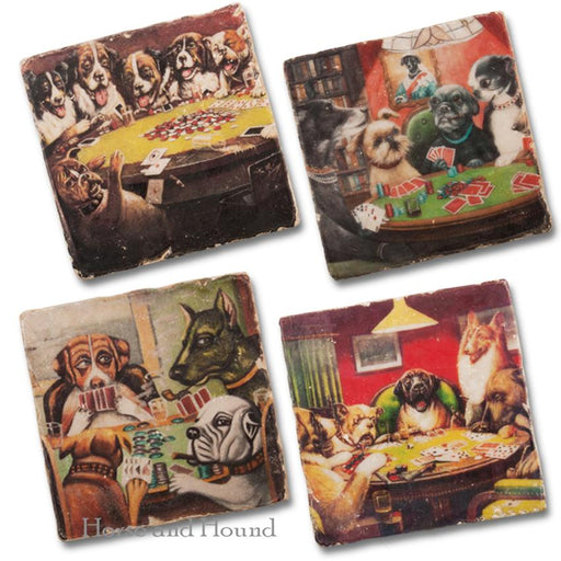 Dogs Playing Poker Marble Coasters - Set of 4