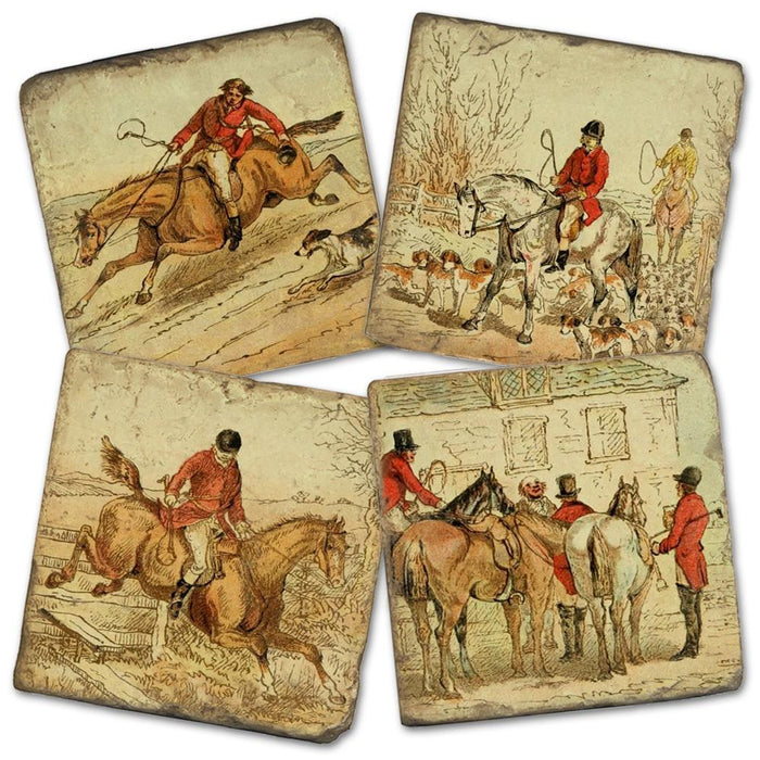 Village Foxhunt Marble Coasters - Set of 4