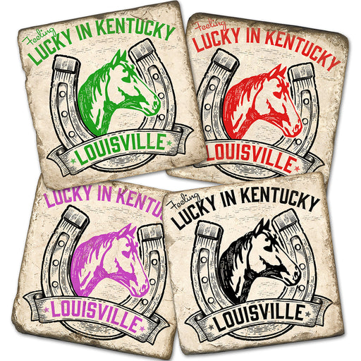 Lucky In Louisville Kentucky Marble Coasters - Set of 4