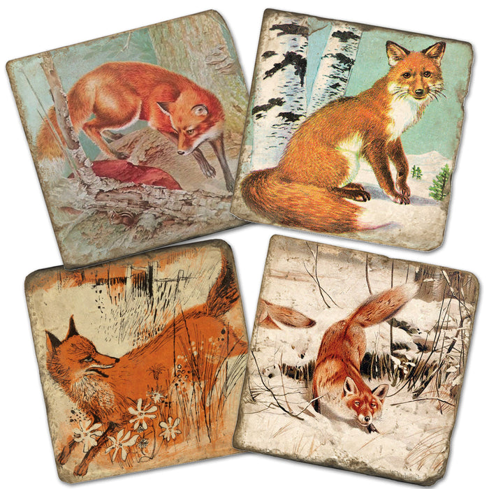 Sly Red Foxes Marble Coasters Gift Boxed - Set of 4