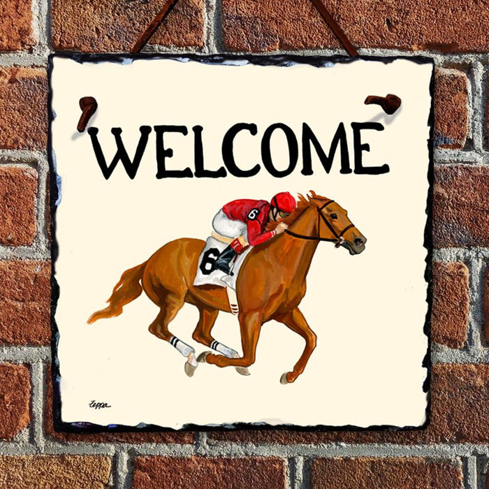 Horse Racing Welcome Hanging Slate Sign