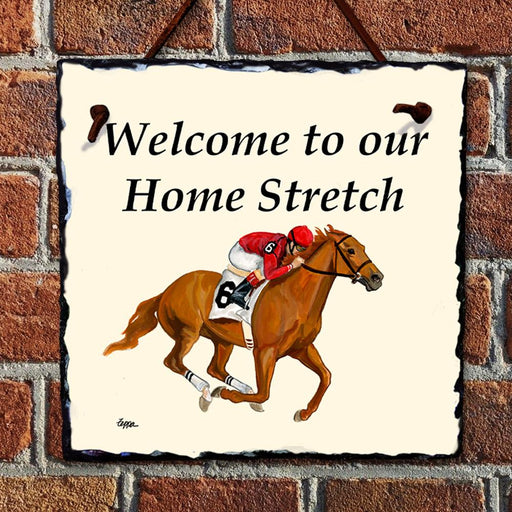 Horse Racing Home Stretch Hanging Slate Sign