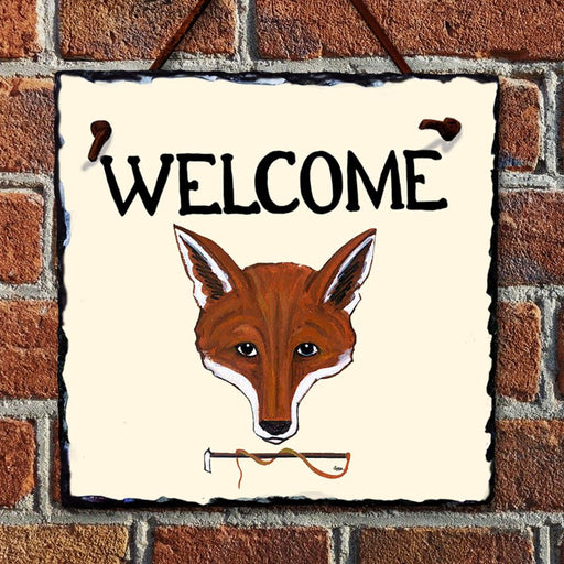 Red Fox Welcome Hanging Slate Sign