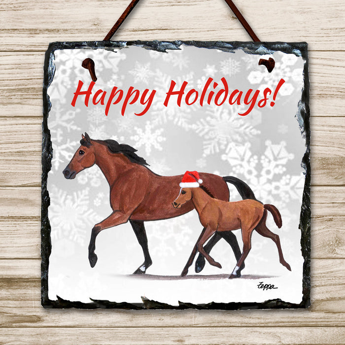Happy Holidays Horses Hanging Slate Sign