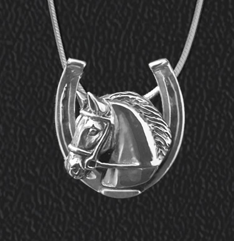 Bridled Horse in Horseshoe Sterling Pendant by Jane Heart — Horse and Hound Gallery