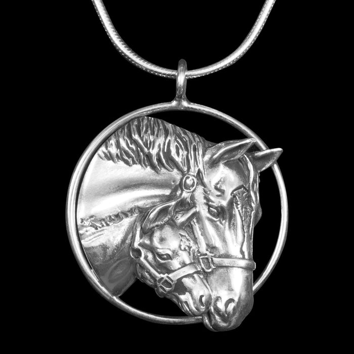 Mare and Foal Sterling Silver Pendant Necklace