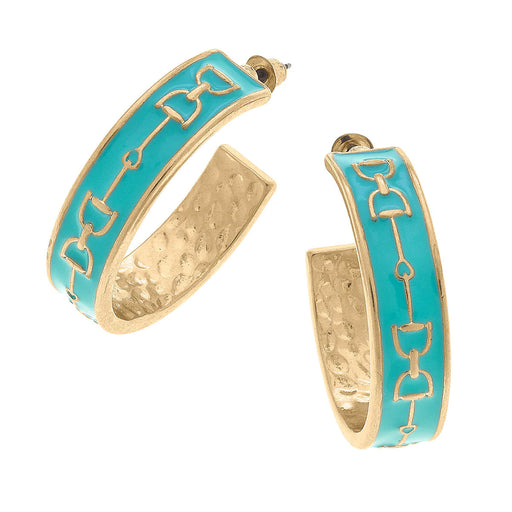 Snaffle Bit Enamel Hooped Earrings - Aqua Blue