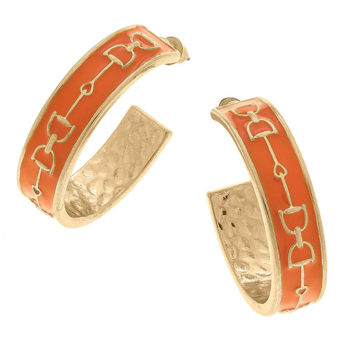 Snaffle Bit Enamel Hooped Earrings - Spice Orange