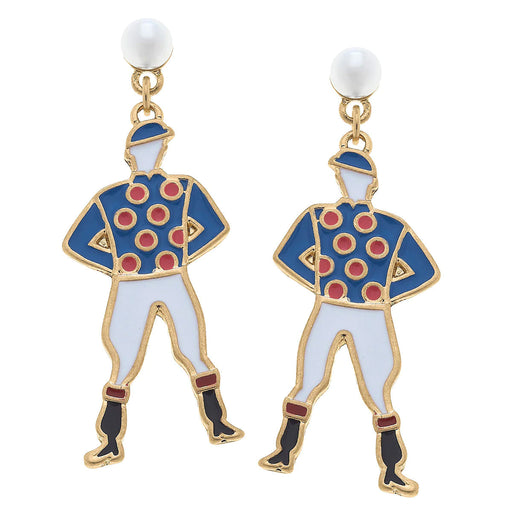 Standing Jockey Enamel Earrings - Blue